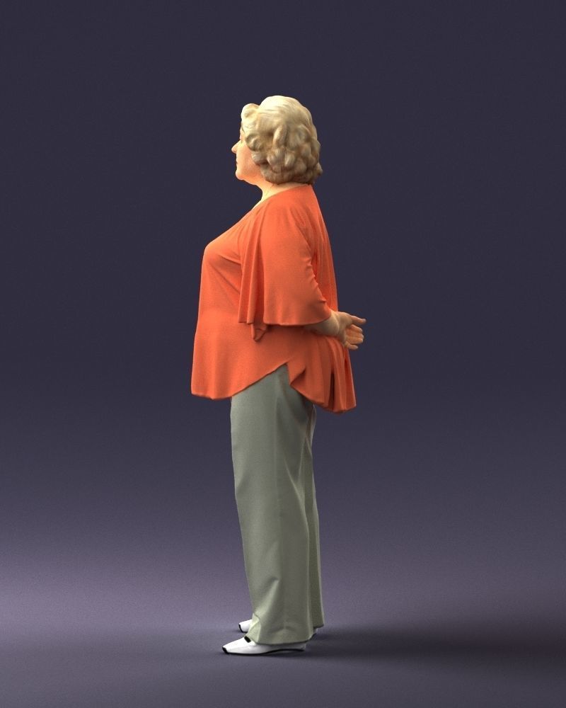 Elderly woman in an orange t-shirt 0082 3D Print Ready 3D print model_24
