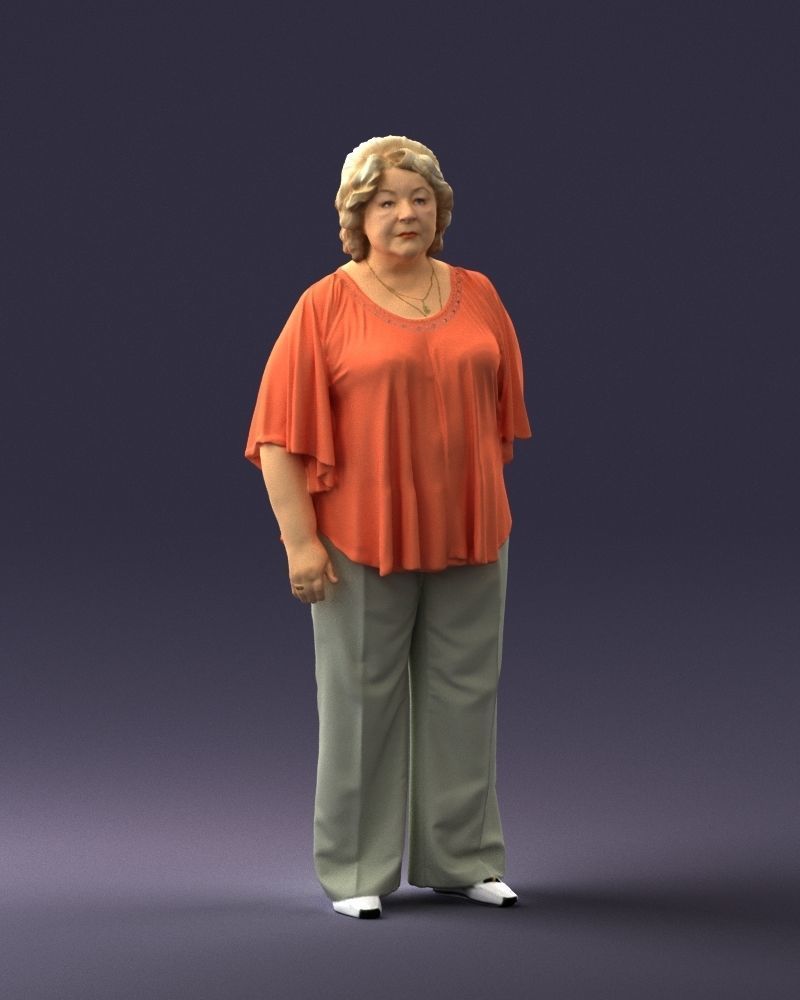 Elderly woman in an orange t-shirt 0082 3D Print Ready 3D print model_6