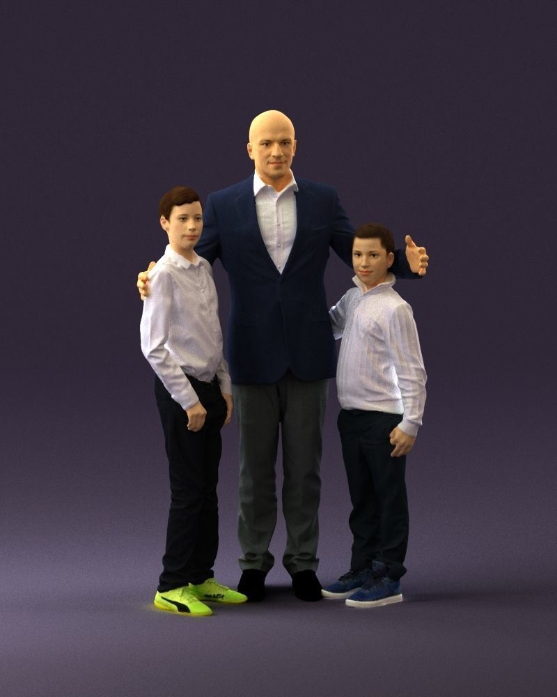 Family man two teen boys 0930 3D model_1