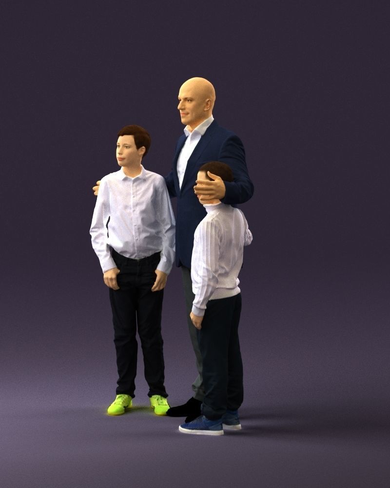 Family man two teen boys 0930 3D model_9