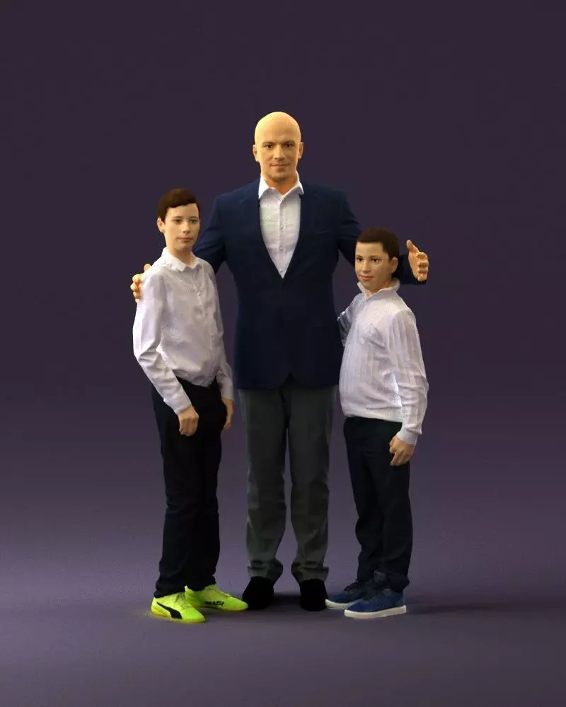 Family man two teen boys 0930 3D model_0