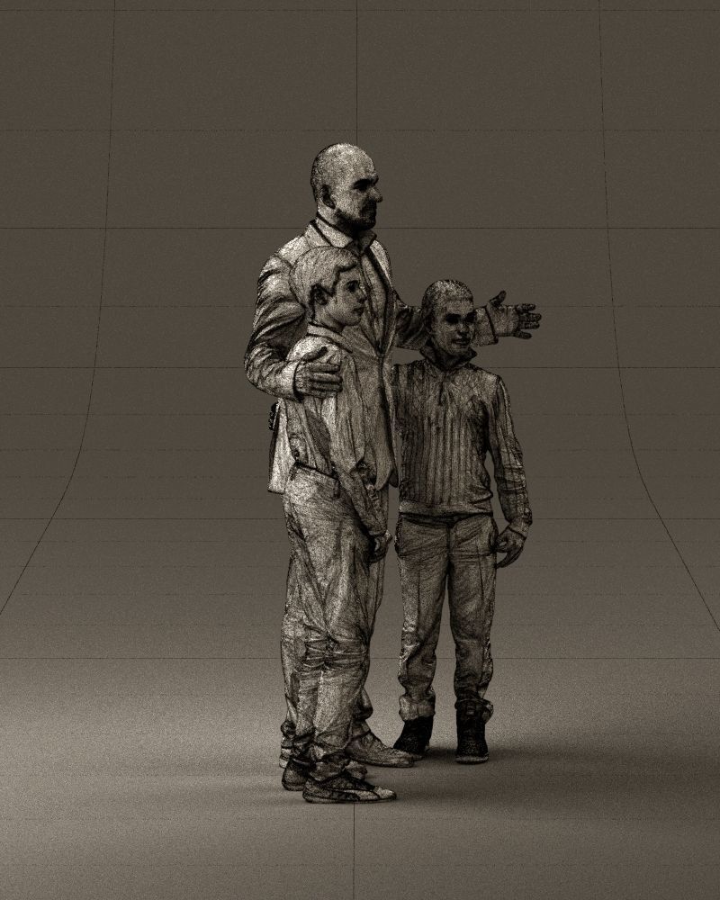 Family man two teen boys 0930 3D model_27