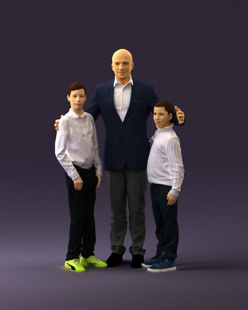 Family man two teen boys 0930 3D model_11