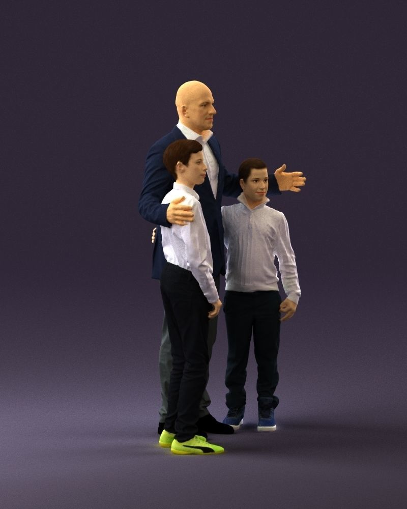 Family man two teen boys 0930 3D model_3