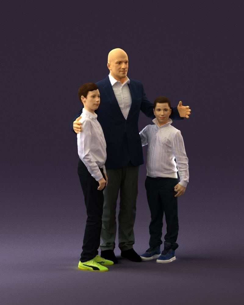 Family man two teen boys 0930 3D model_2