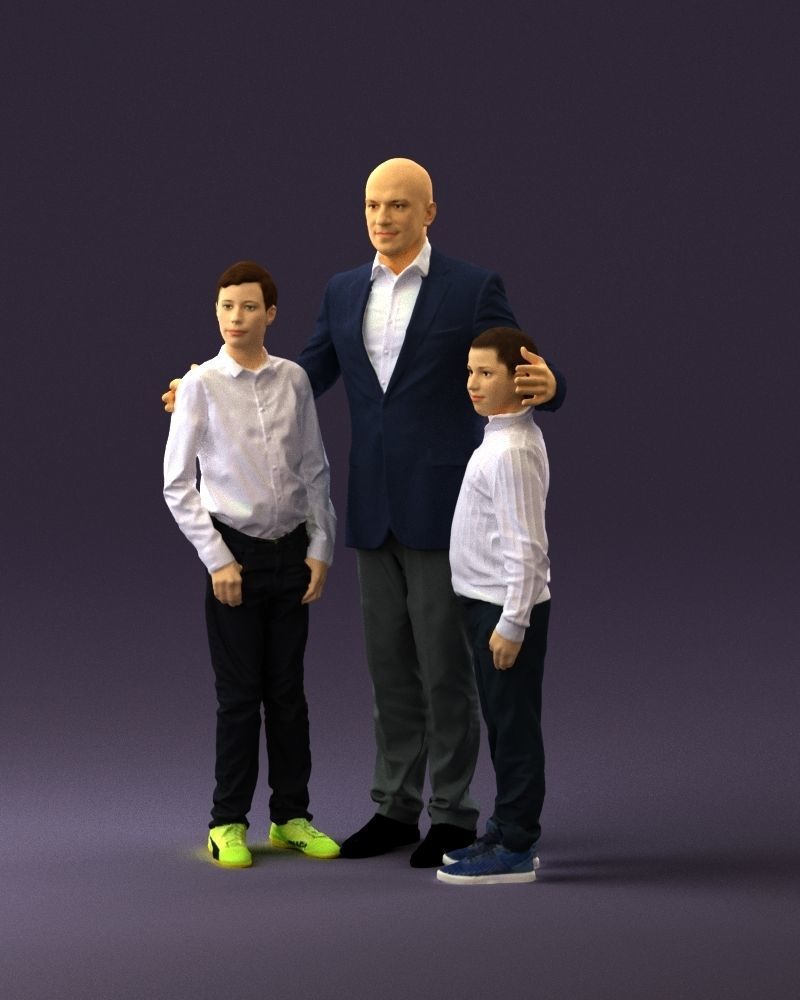 Family man two teen boys 0930 3D model_10