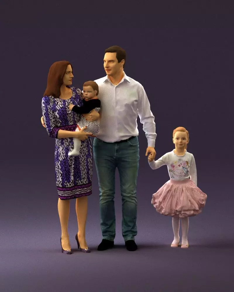 Family man woman child and girl 0918 3D model