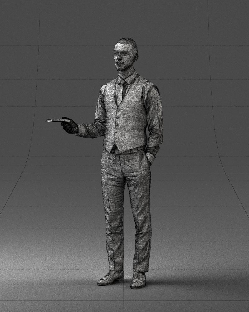 000235 Businessman in Vest Suit Holding Money 1224 3D model_33