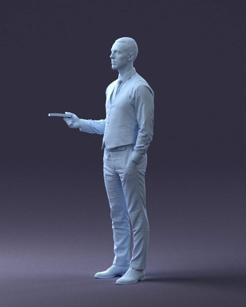 000235 Businessman in Vest Suit Holding Money 1224 3D model_29