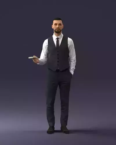 000235 Businessman in Vest Suit Holding Money 1224