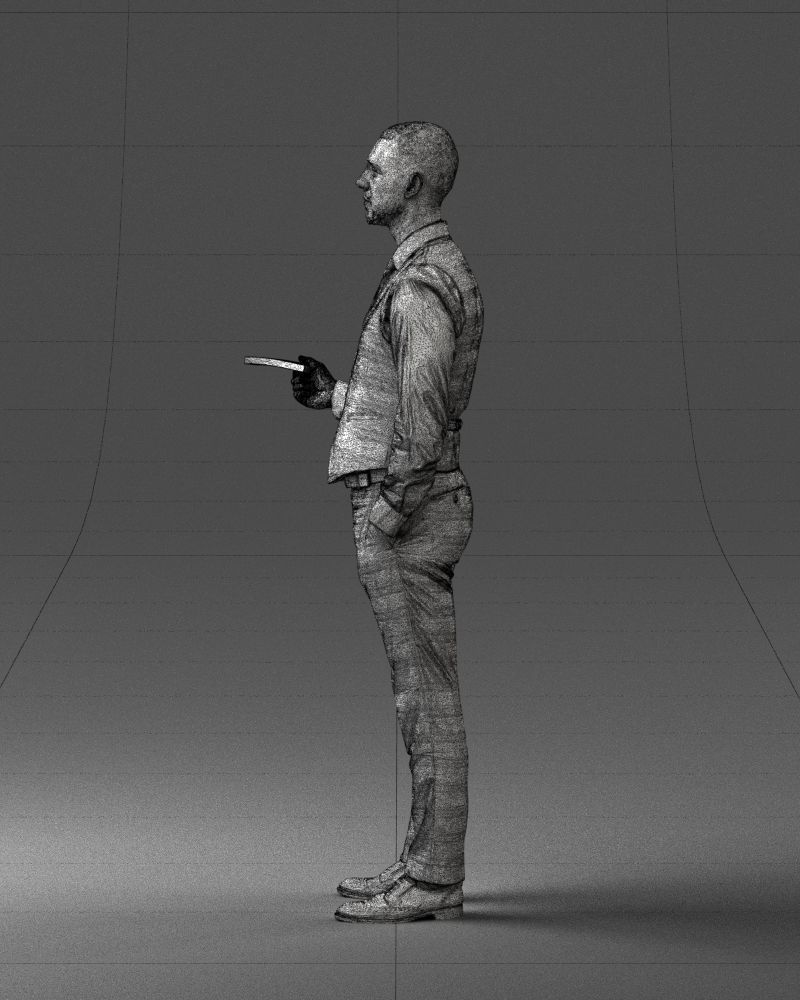 000235 Businessman in Vest Suit Holding Money 1224 3D model_27