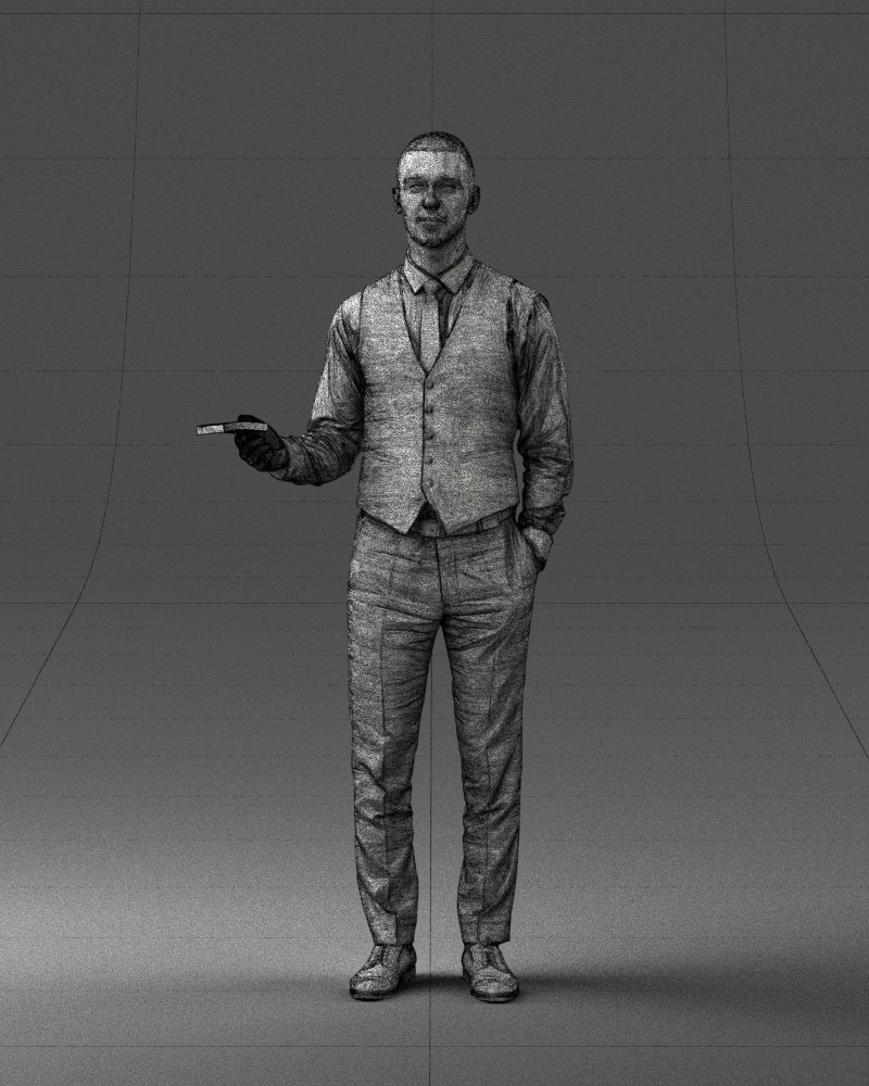 000235 Businessman in Vest Suit Holding Money 1224 3D model_36