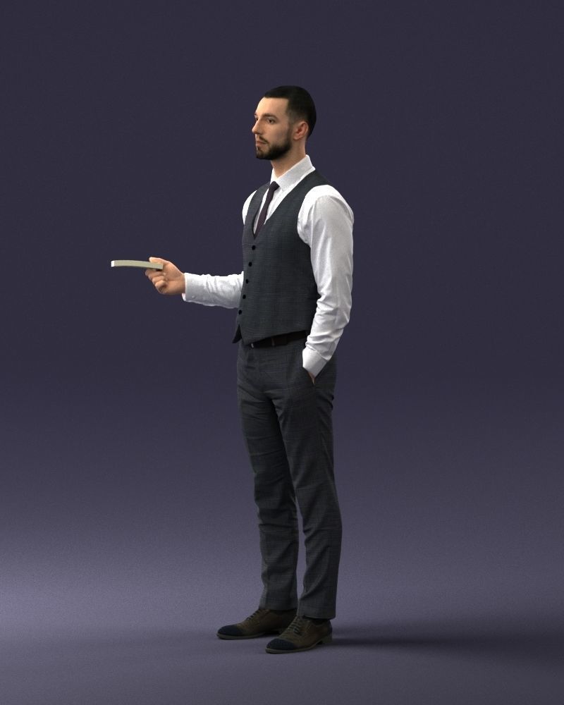 000235 Businessman in Vest Suit Holding Money 1224 3D model_28