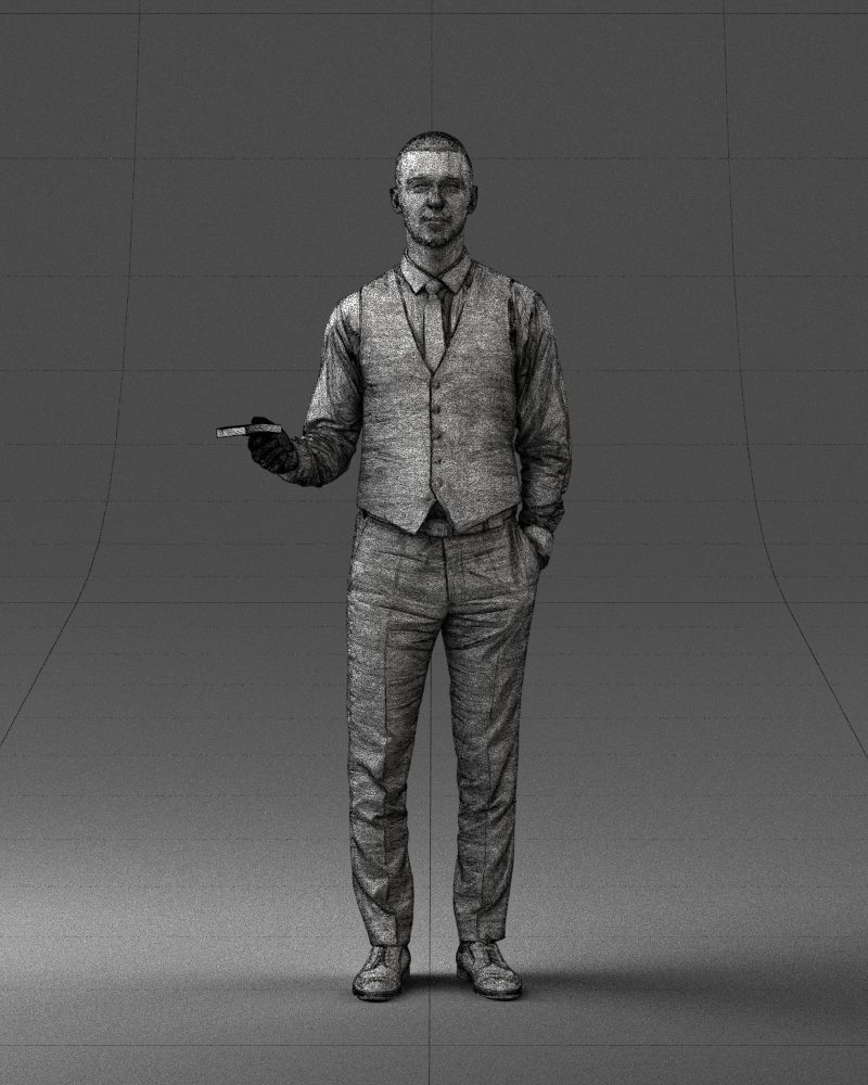 000235 Businessman in Vest Suit Holding Money 1224 3D model_39