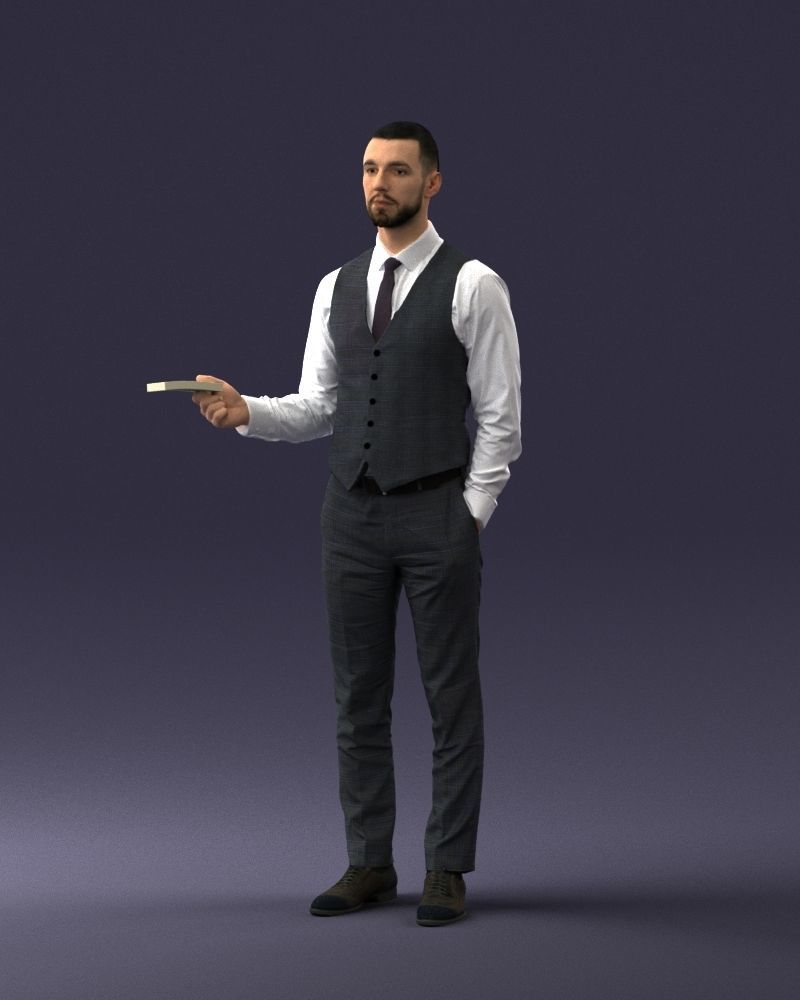 000235 Businessman in Vest Suit Holding Money 1224 3D model_31