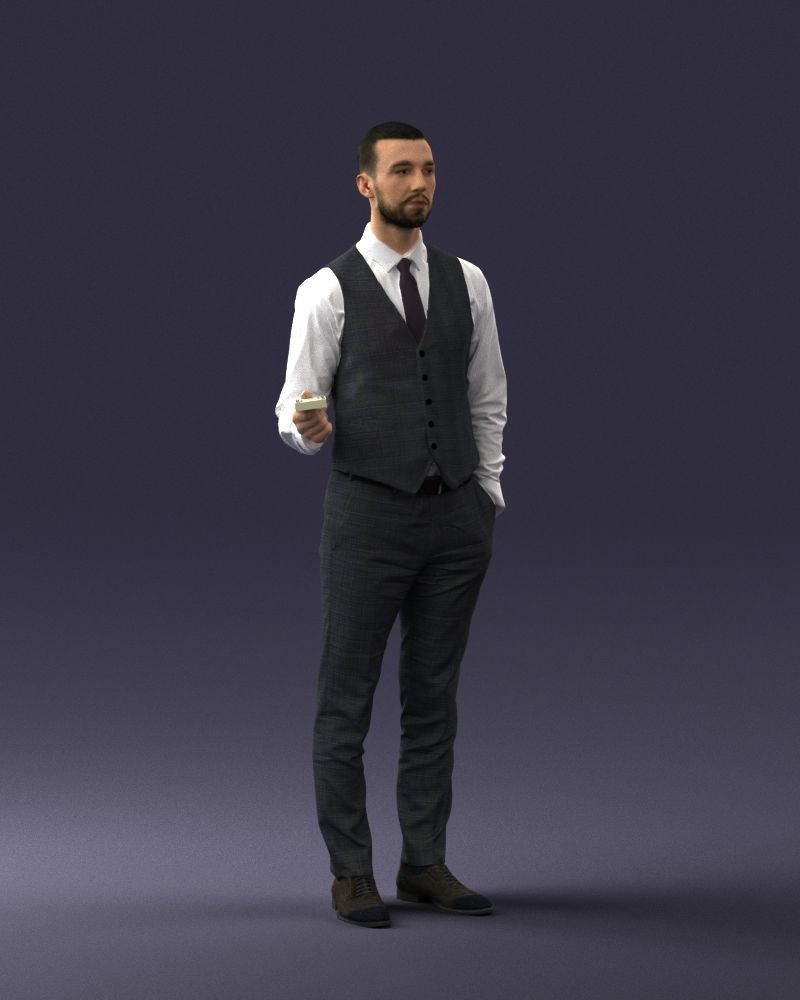 000235 Businessman in Vest Suit Holding Money 1224 3dp 3D print model_1