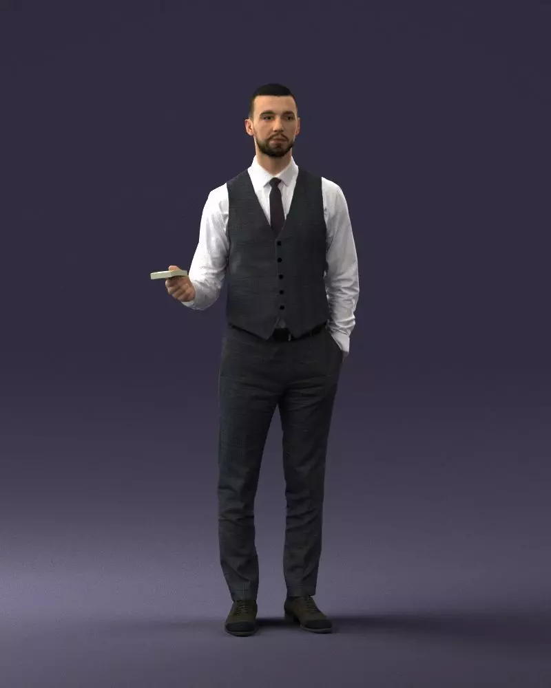 000235 Man in Waistcoat and Tie Holding Banknotes 1224 3D print model