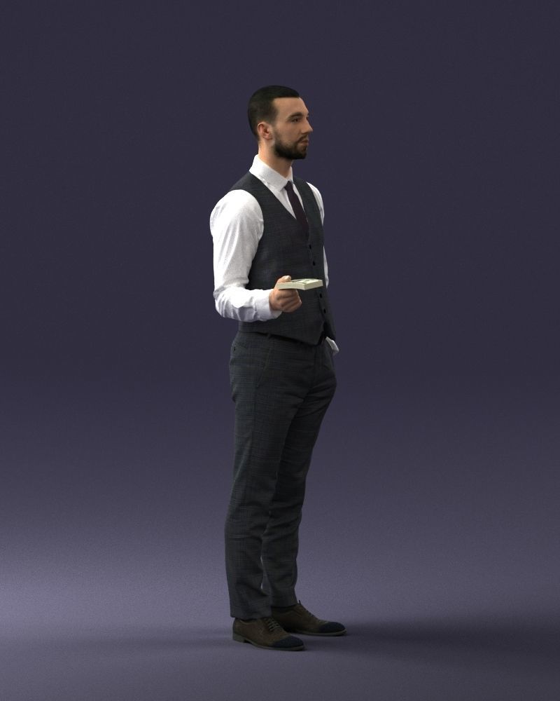 000235 Businessman in Vest Suit Holding Money 1224 3dp 3D print model_2