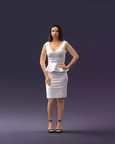 000159 Stylish Woman in White Peplum Dress 0714