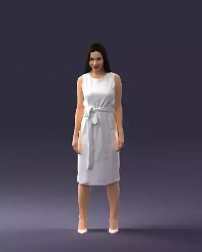 000161 Standing Woman in White Belted Dress 0714