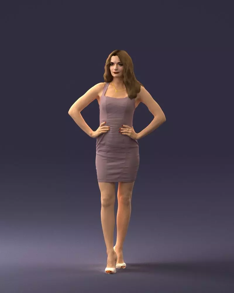 000160 Woman in Tight Dress Confident Pose Character 0714 3dp 3D print model_0