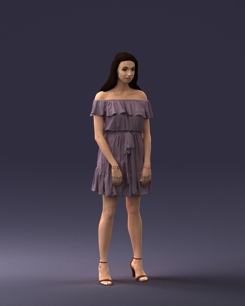 000162 Standing Woman in Off-Shoulder Dress 0714 3dp 3D print model_6
