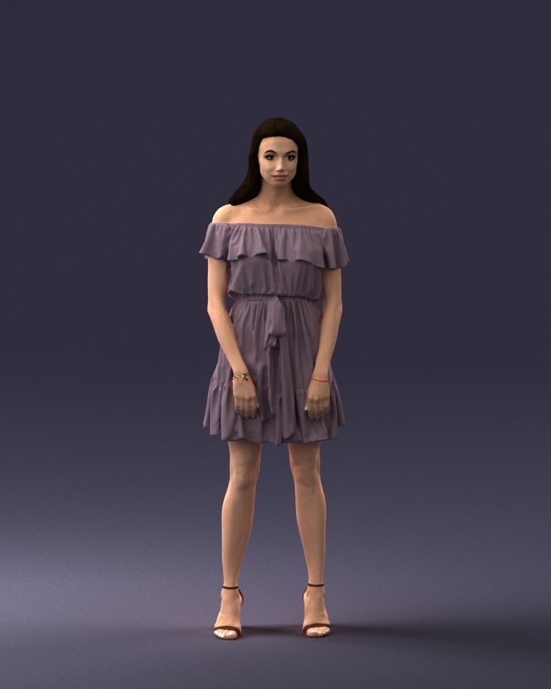 000162 Standing Woman in Off-Shoulder Dress 0714 3dp 3D print model_3