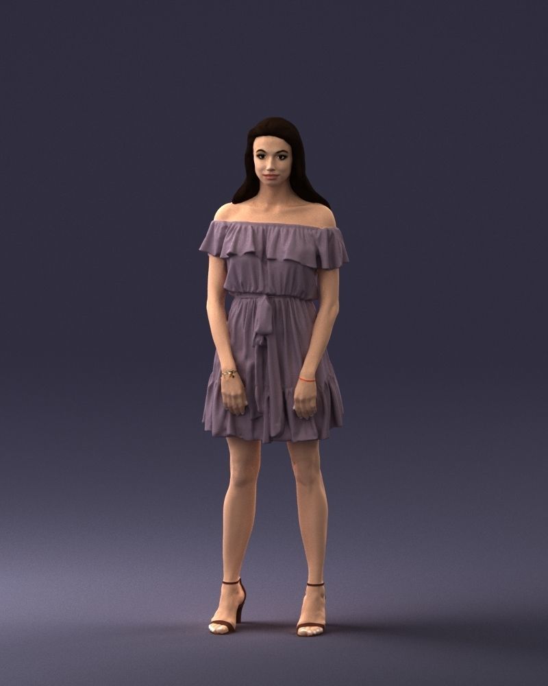 000162 Standing Woman in Off-Shoulder Dress 0714 3dp 3D print model_33