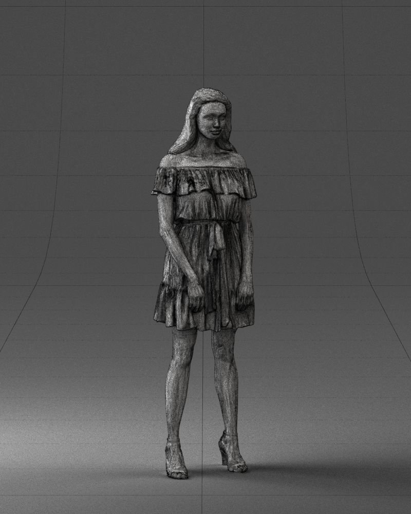 000162 Standing Woman in Off-Shoulder Dress 0714 3dp 3D print model_8