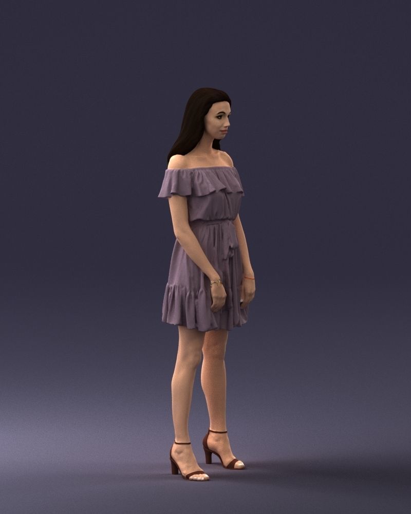 000162 Standing Woman in Off-Shoulder Dress 0714 3dp 3D print model_9