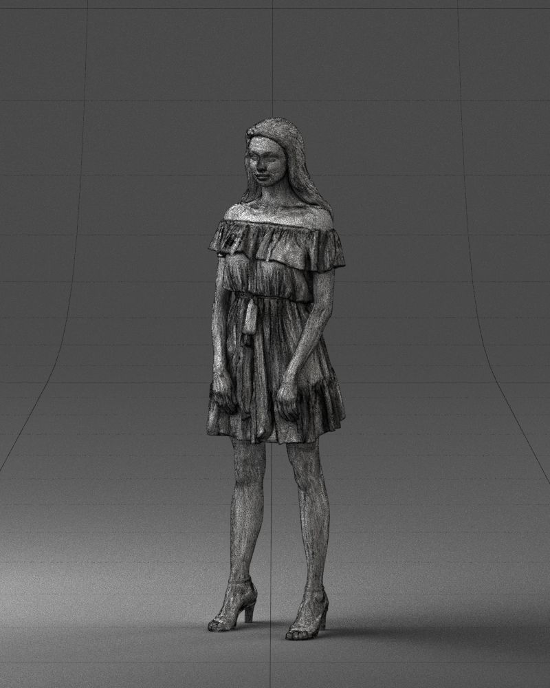 000162 Standing Woman in Off-Shoulder Dress 0714 3dp 3D print model_32