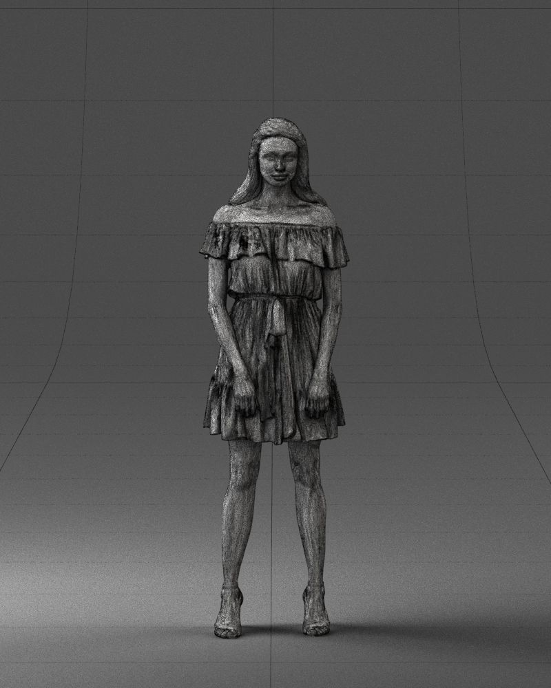 000162 Standing Woman in Off-Shoulder Dress 0714 3dp 3D print model_5