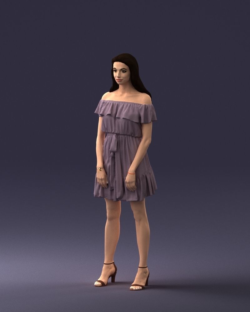 000162 Standing Woman in Off-Shoulder Dress 0714 3dp 3D print model_30