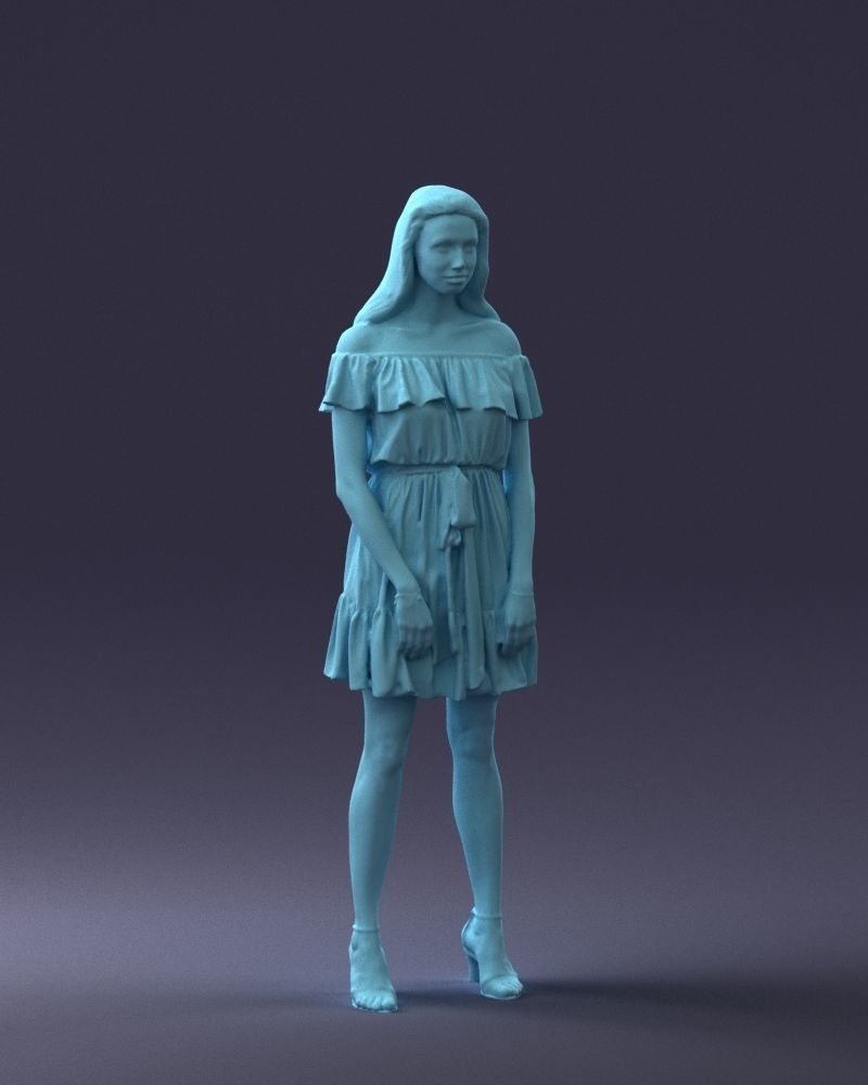 000162 Standing Woman in Off-Shoulder Dress 0714 3dp 3D print model_7