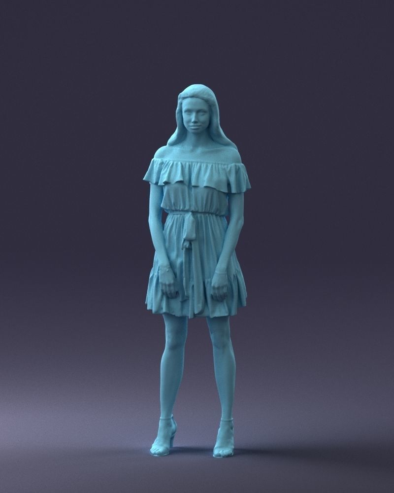 000162 Standing Woman in Off-Shoulder Dress 0714 3dp 3D print model_34