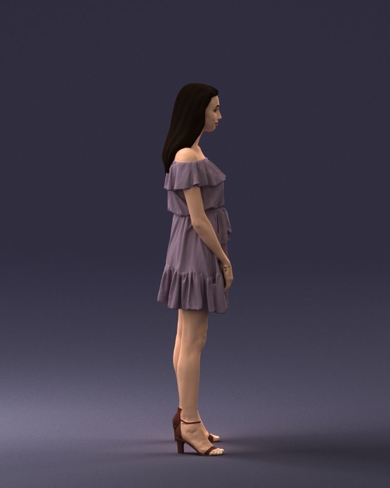 000162 Standing Woman in Off-Shoulder Dress 0714 3dp 3D print model_12