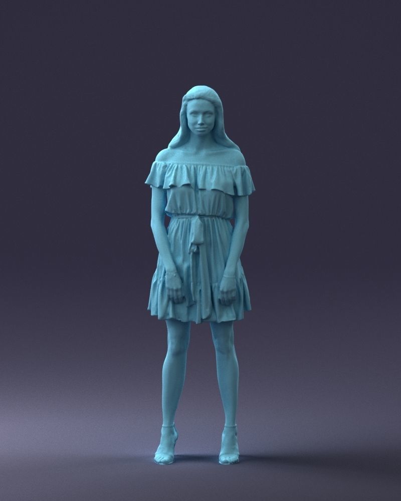 000162 Standing Woman in Off-Shoulder Dress 0714 3dp 3D print model_1