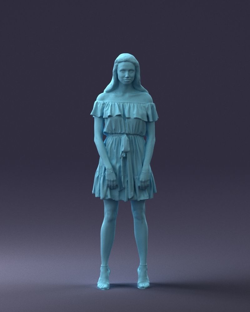 000162 Standing Woman in Off-Shoulder Dress 0714 3dp 3D print model_4