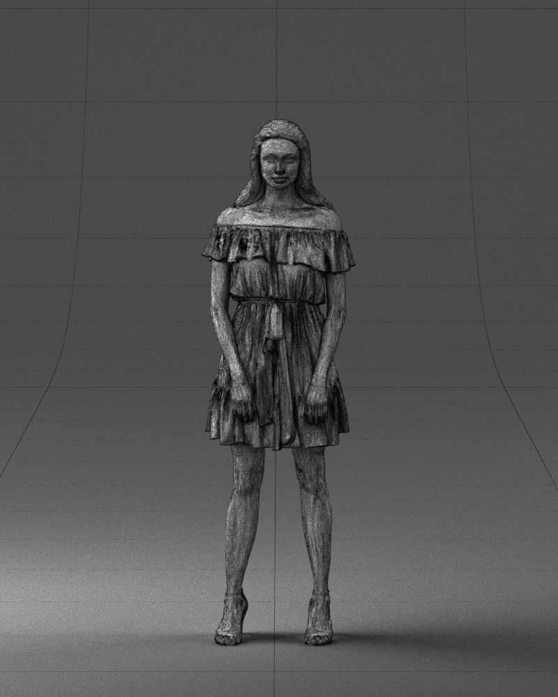 000162 Standing Woman in Off-Shoulder Dress 0714 3dp 3D print model_2