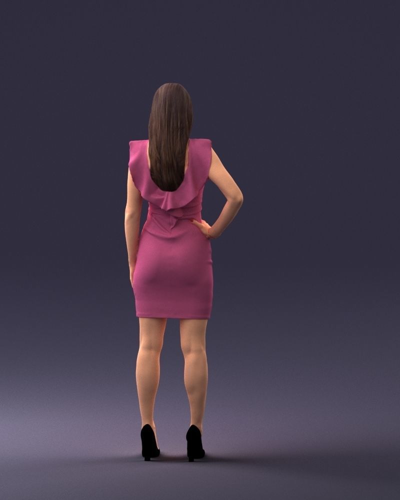 000163 Standing Woman in Pink Dress with Ruffled Neckline 3dp 3D print model_18