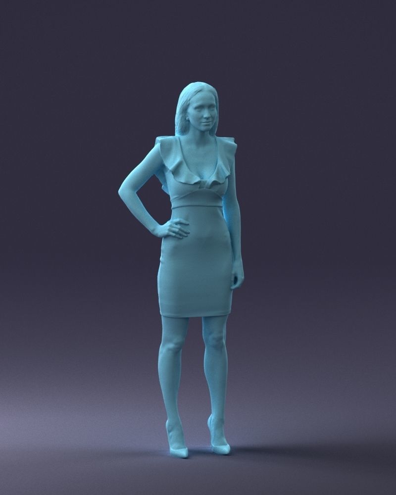 000163 Standing Woman in Pink Dress with Ruffled Neckline 3dp 3D print model_7