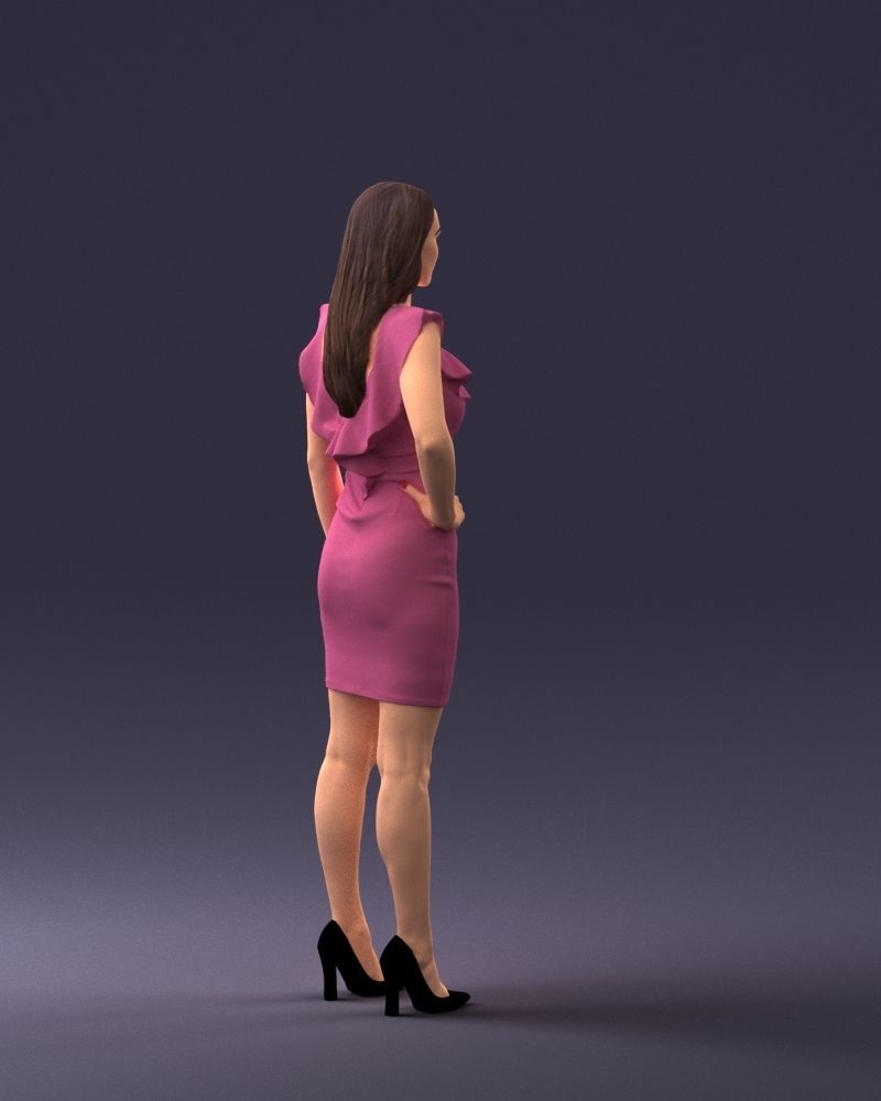 000163 Standing Woman in Pink Dress with Ruffled Neckline 3dp 3D print model_15
