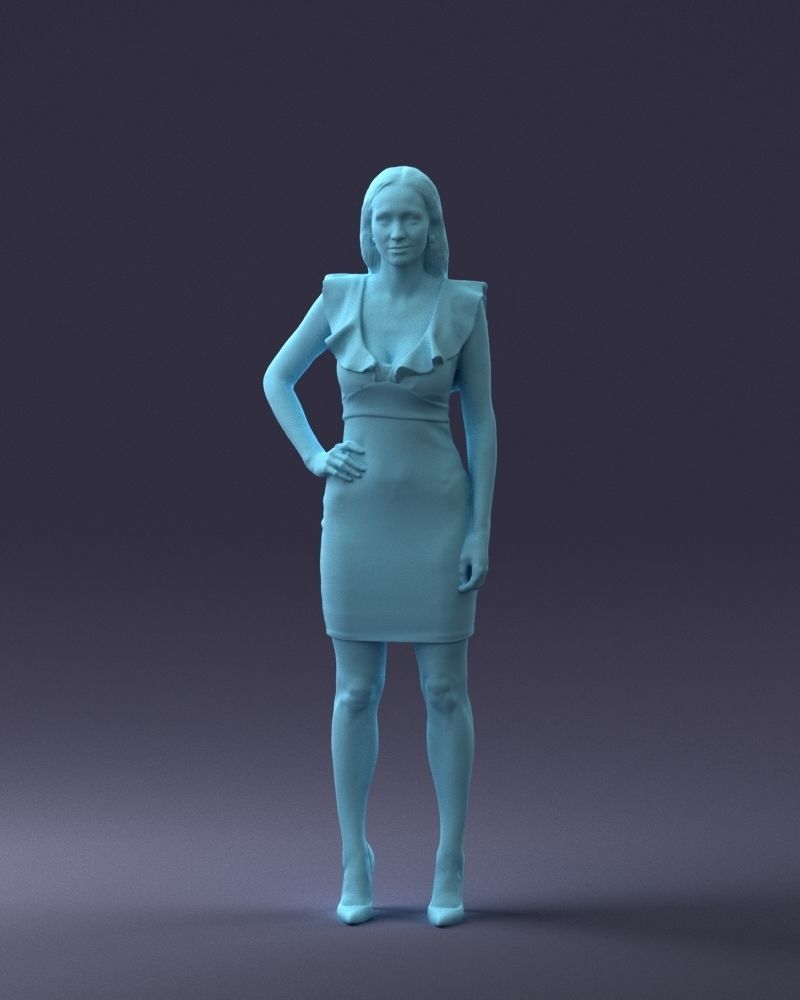 000163 Standing Woman in Pink Dress with Ruffled Neckline 3dp 3D print model_37