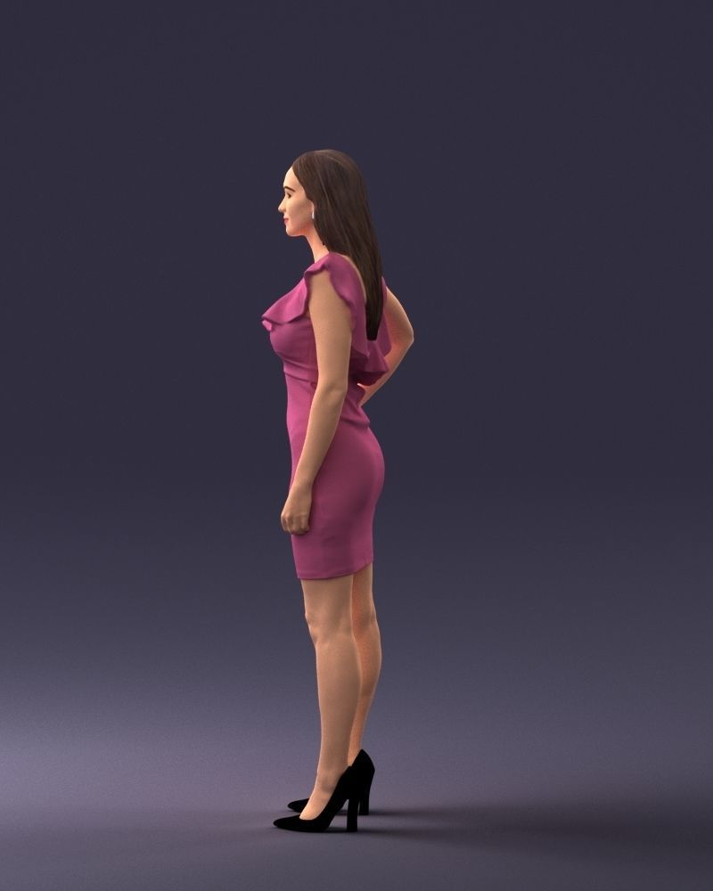 000163 Standing Woman in Pink Dress with Ruffled Neckline 3dp 3D print model_24