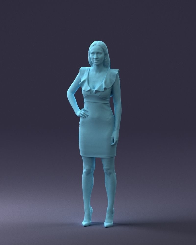 000163 Standing Woman in Pink Dress with Ruffled Neckline 3dp 3D print model_34
