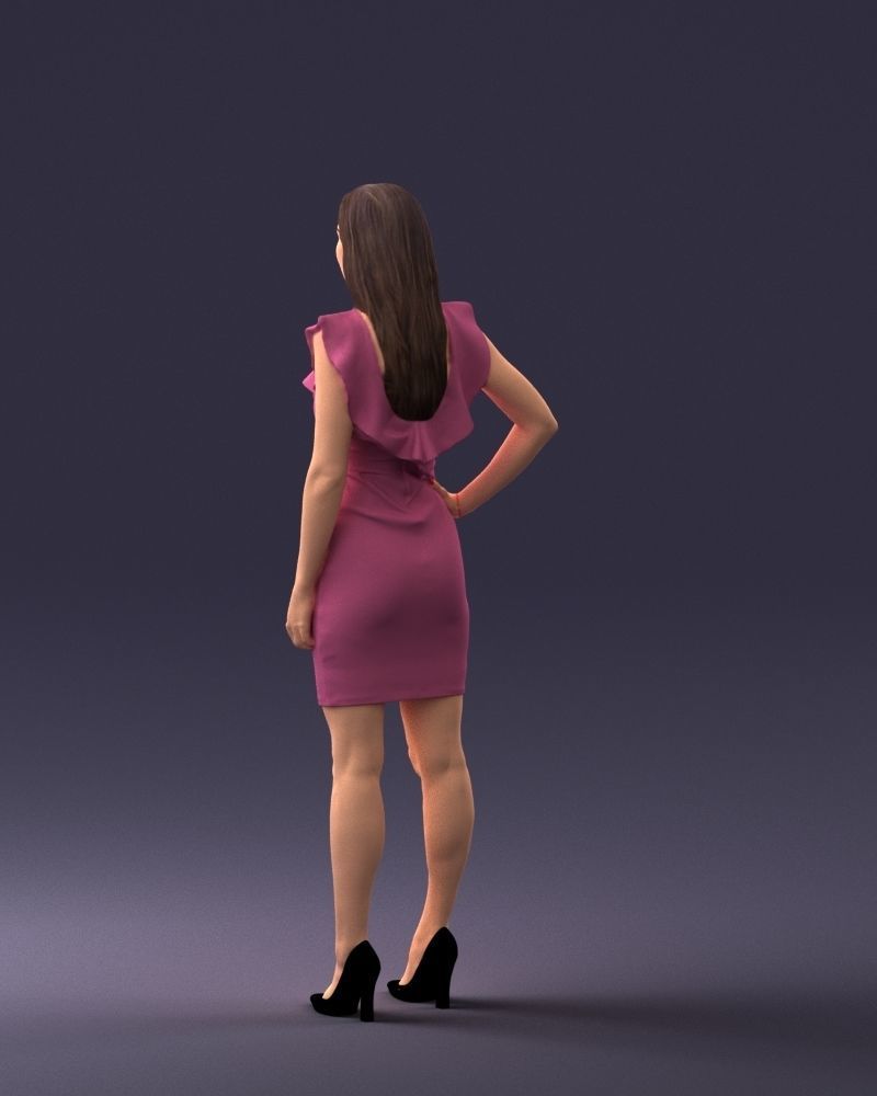 000163 Standing Woman in Pink Dress with Ruffled Neckline 3dp 3D print model_21