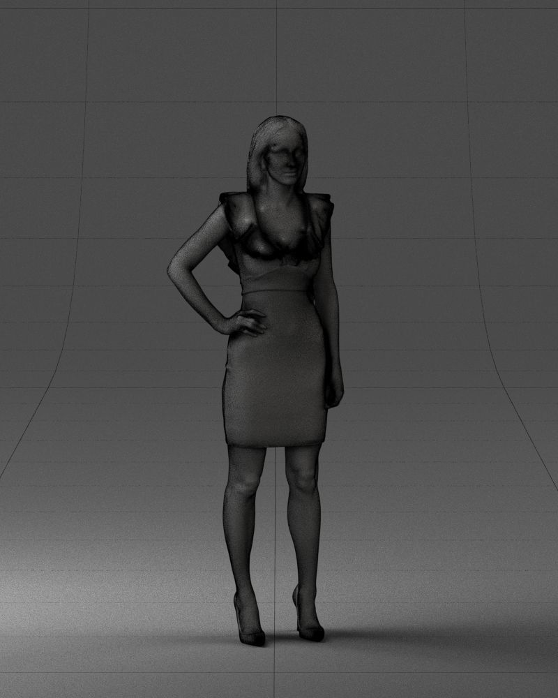 000163 Standing Woman in Pink Dress with Ruffled Neckline 3dp 3D print model_8