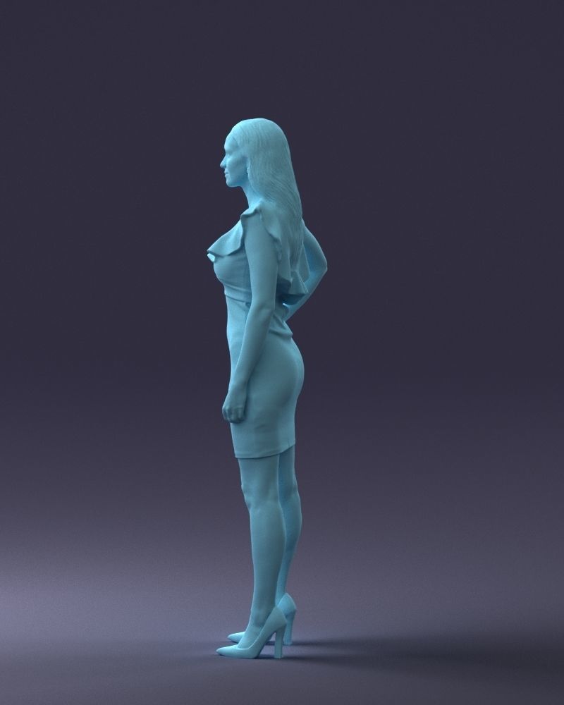 000163 Standing Woman in Pink Dress with Ruffled Neckline 3dp 3D print model_25