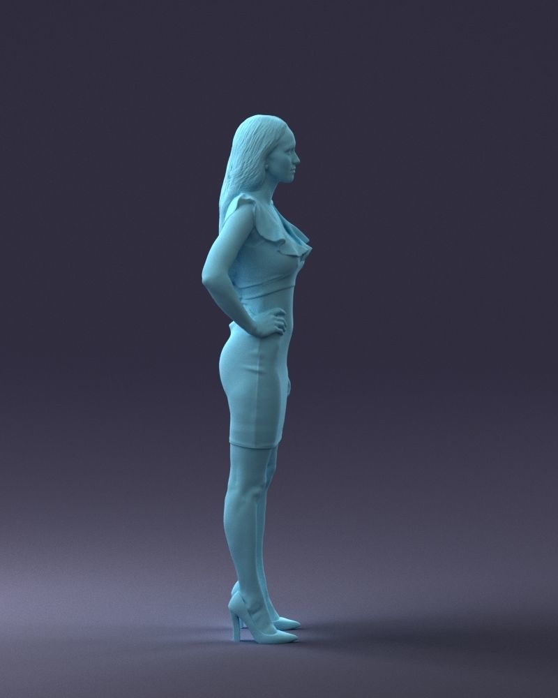 000163 Standing Woman in Pink Dress with Ruffled Neckline 3dp 3D print model_13