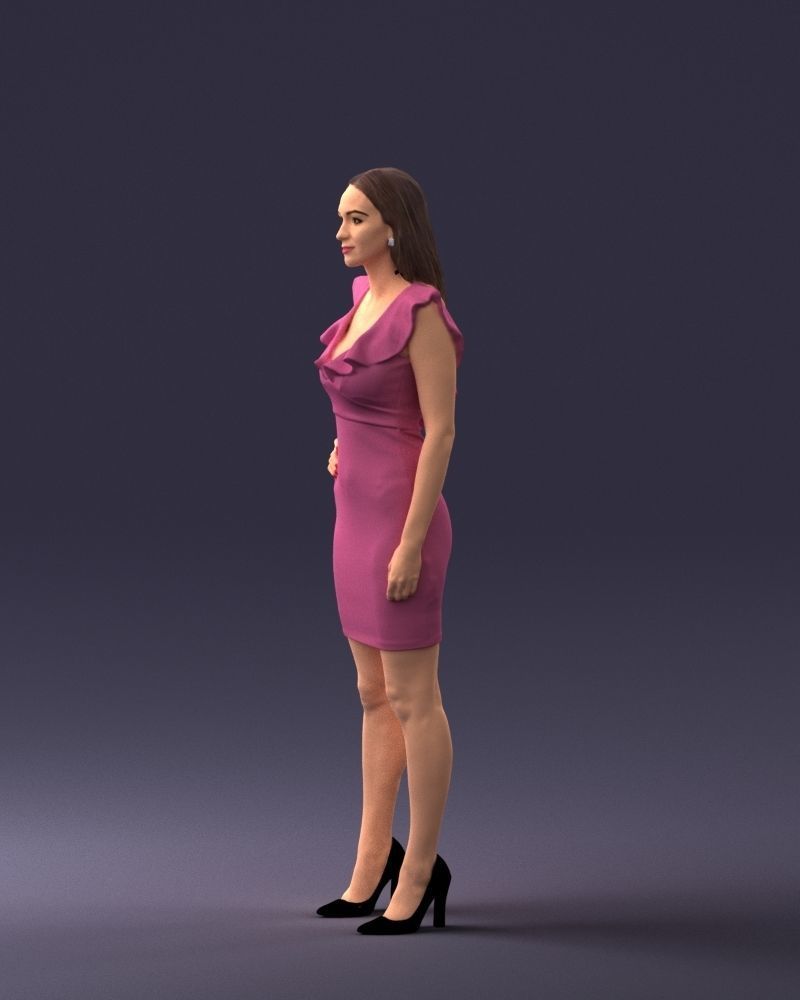 000163 Standing Woman in Pink Dress with Ruffled Neckline 3dp 3D print model_27